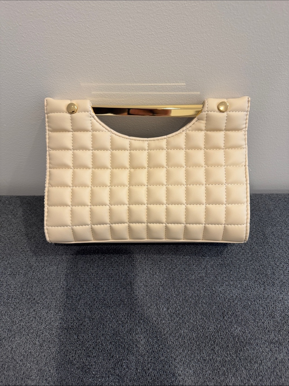 JustFab Cream Quilted Top-Handle Clutch with Gold Accent